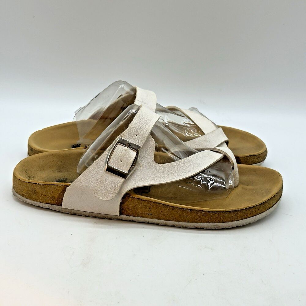 Snow Crisscross Toe Loop Strap Sandals Women’s 7 White Buckle Mayari style EU 38
